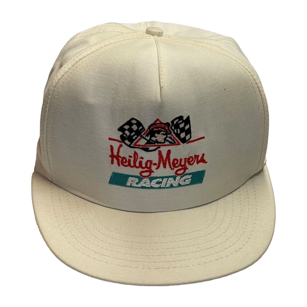 Vintage White Embroidered Made in USA Nascar Heilig Meyers Racing Snapback Cap